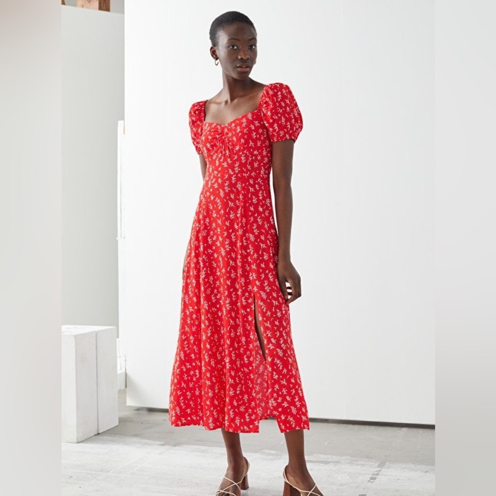 NWT & Other Stories Red Midi Floral Dress US 2